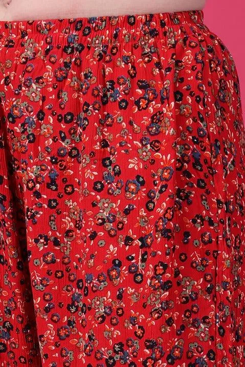 Red Floral Printed Pants