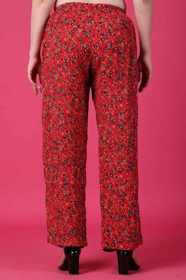 Red Floral Printed Pants