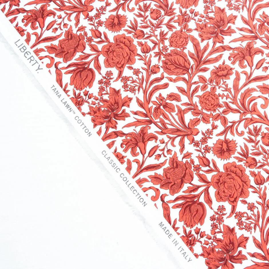 Red Floral Printed 'Sambourne' Liberty Tana Lawn