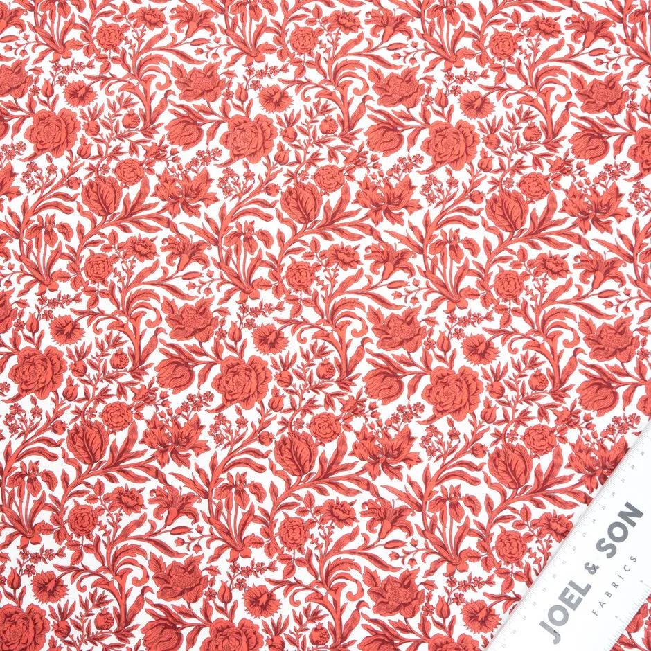 Red Floral Printed 'Sambourne' Liberty Tana Lawn