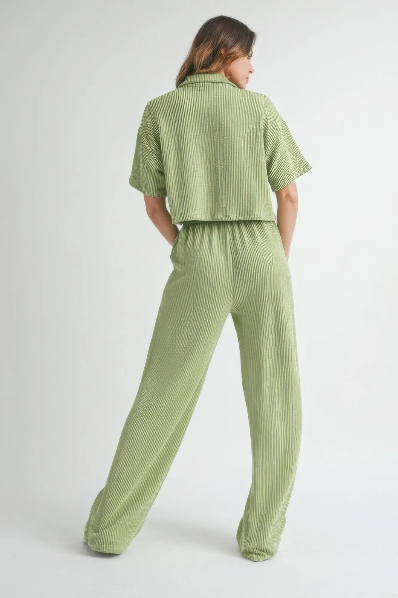 Sage Short Sleeve Crop Top and Pants Set