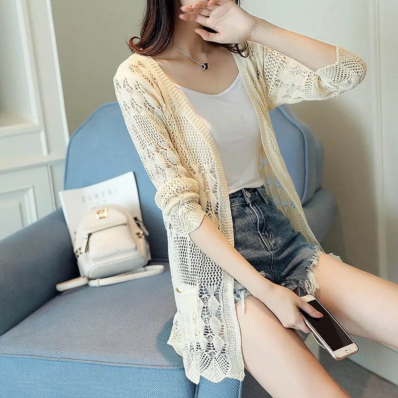 Stylish Hollow out Bamboo Loose Long Sweater