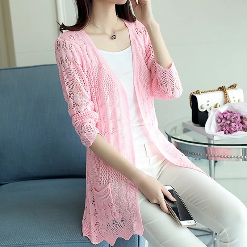 Stylish Hollow out Bamboo Loose Long Sweater