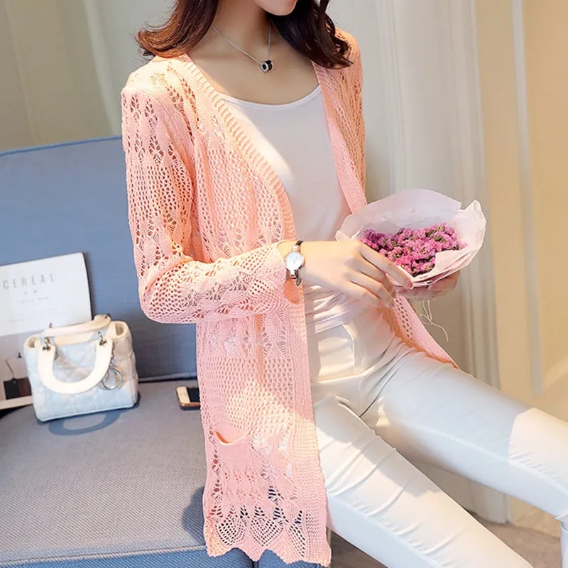 Stylish Hollow out Bamboo Loose Long Sweater