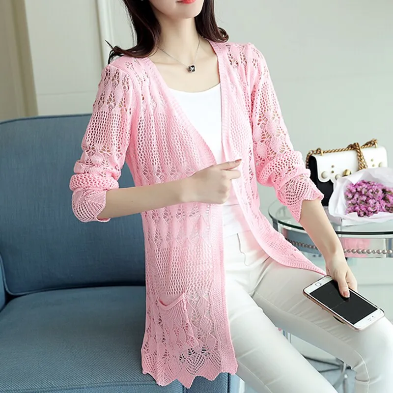 Stylish Hollow out Bamboo Loose Long Sweater