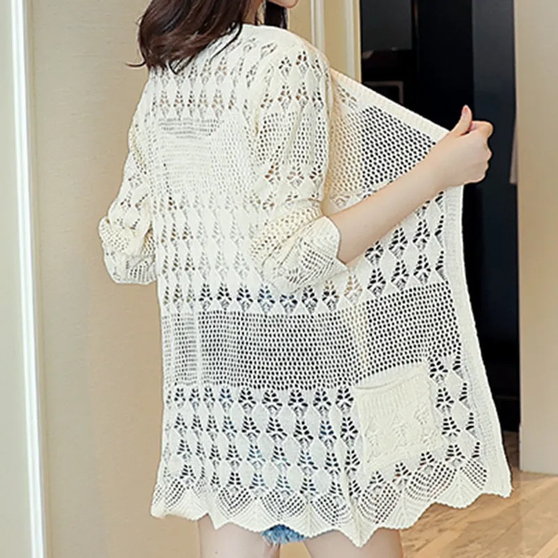 Stylish Hollow out Bamboo Loose Long Sweater