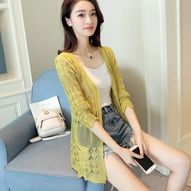 Stylish Hollow out Bamboo Loose Long Sweater