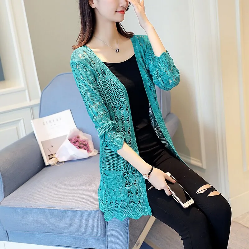 Stylish Hollow out Bamboo Loose Long Sweater