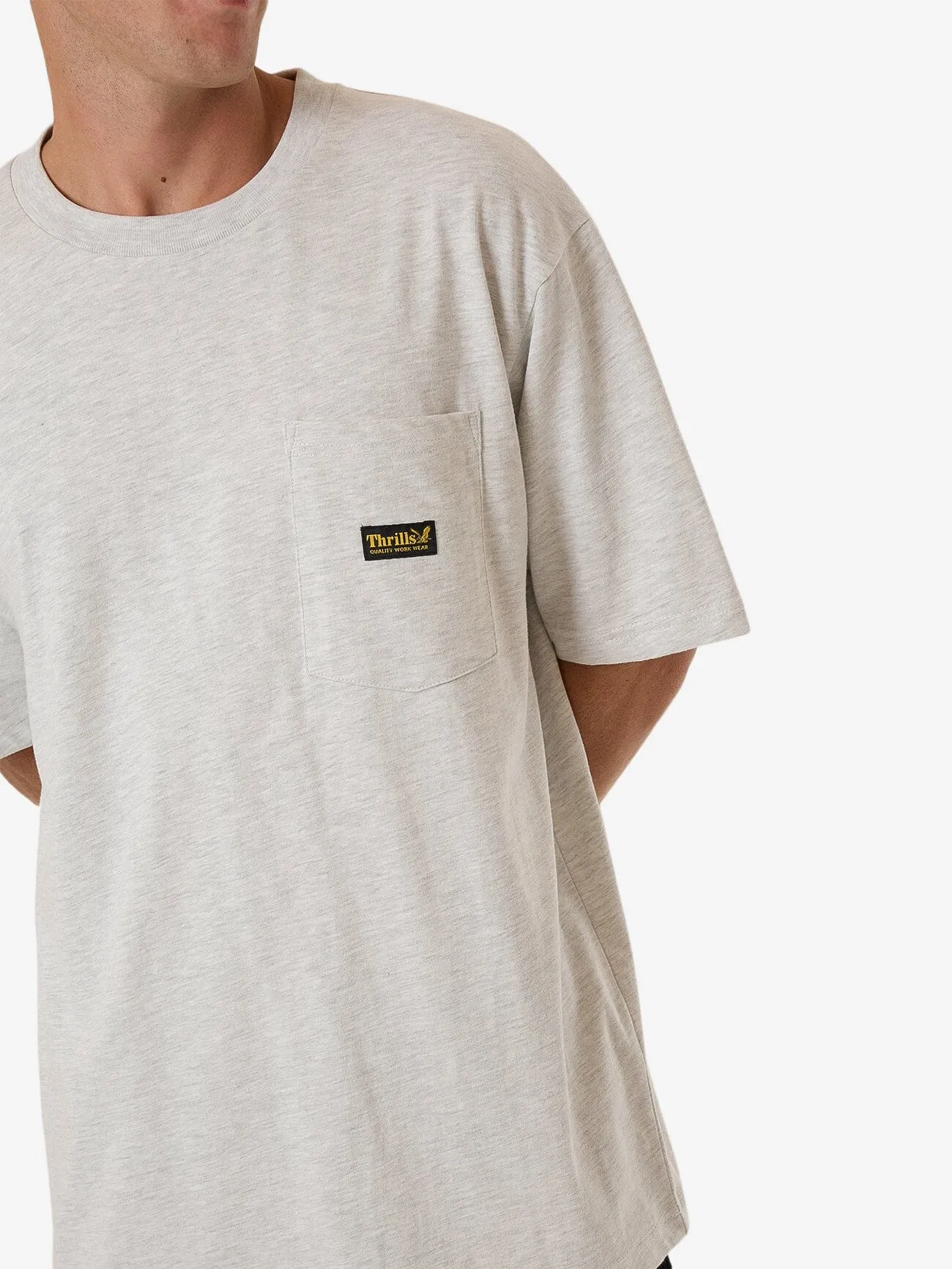 Thrills Union Oversize Fit Pocket Tee - White Marle