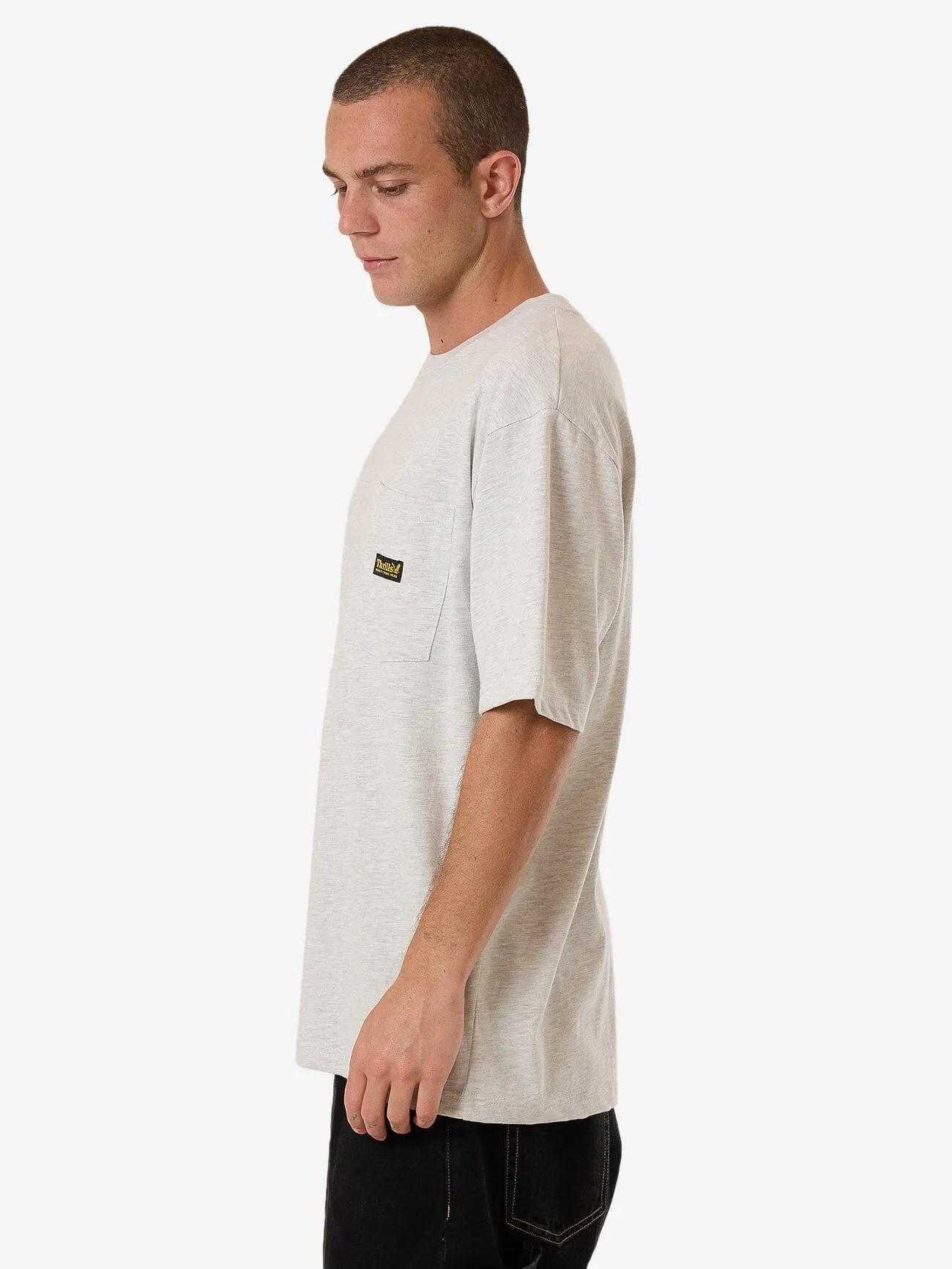 Thrills Union Oversize Fit Pocket Tee - White Marle