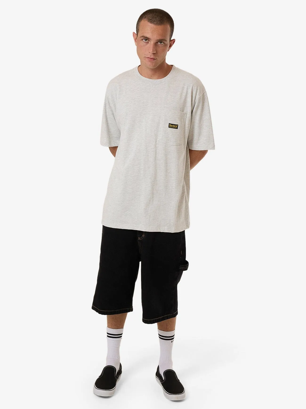 Thrills Union Oversize Fit Pocket Tee - White Marle