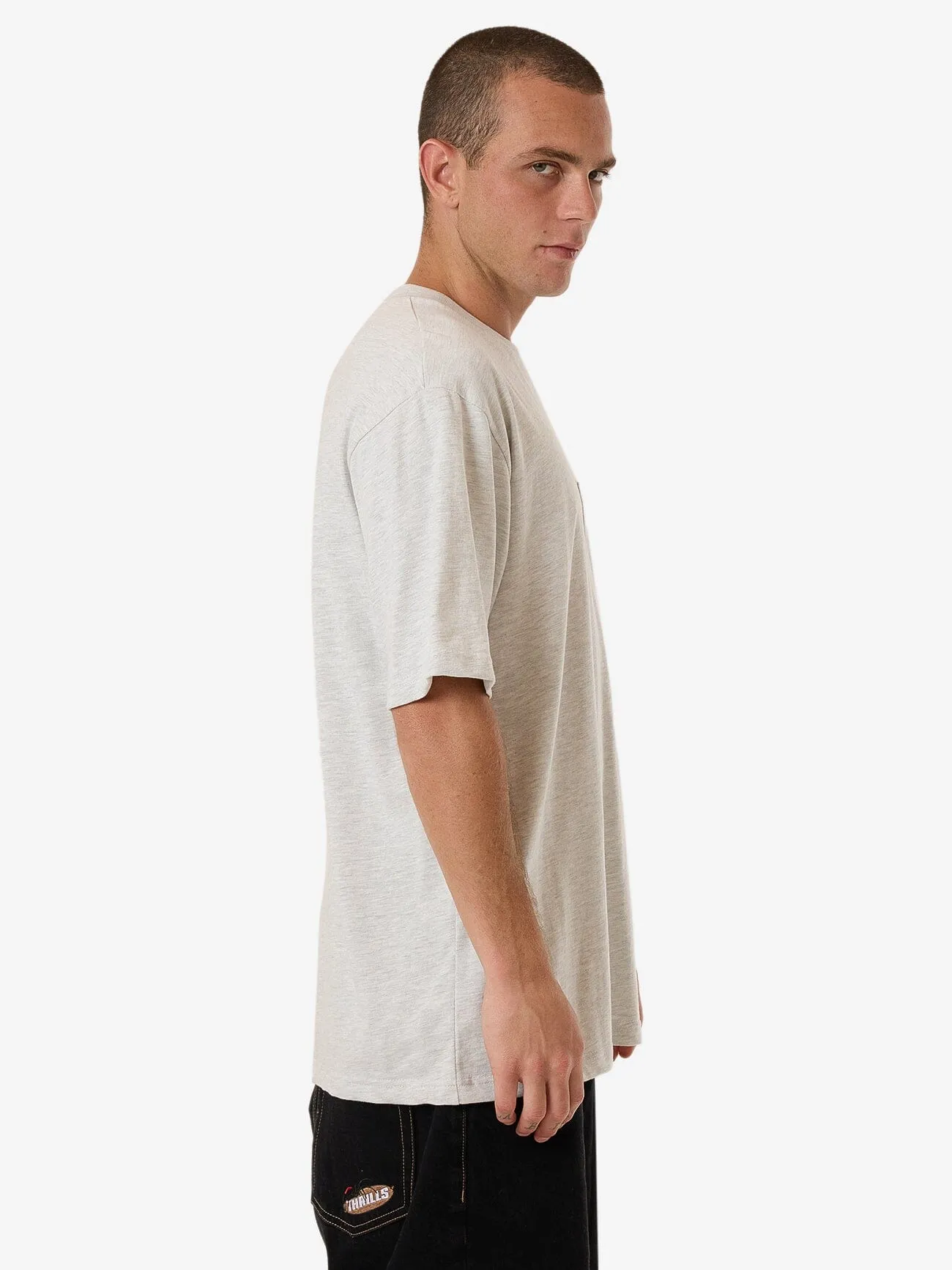 Thrills Union Oversize Fit Pocket Tee - White Marle