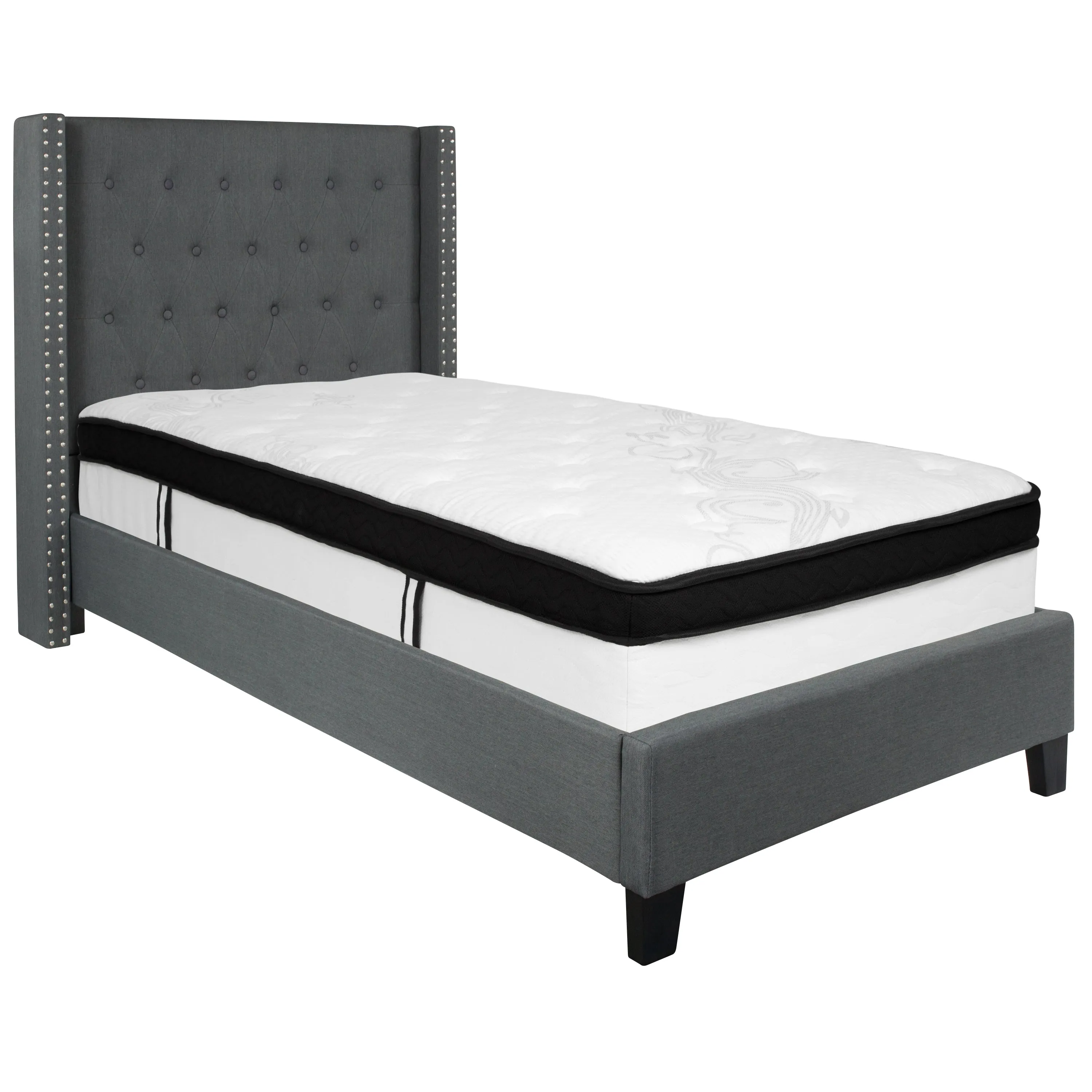 Twin Platform Bed Set-Gray HG-BMF-45-GG