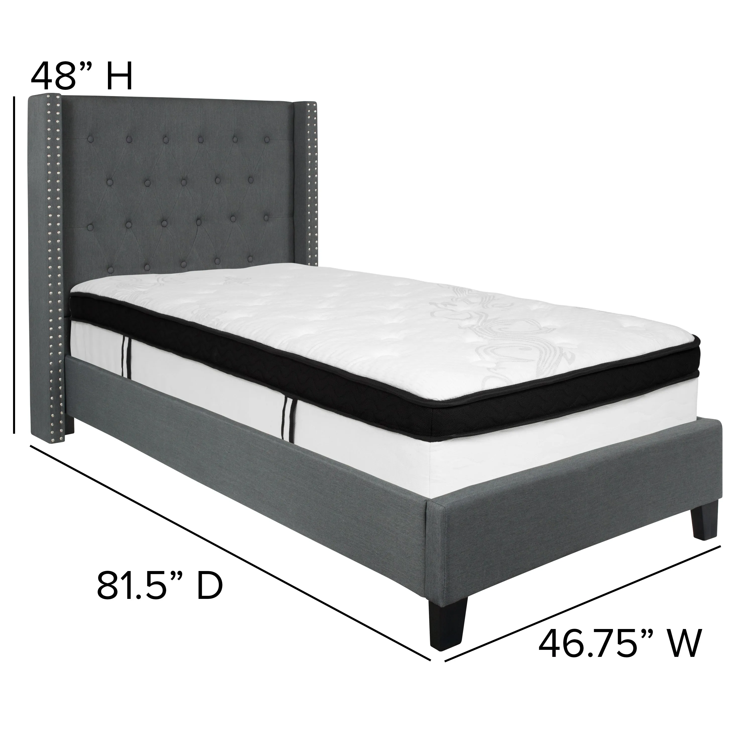 Twin Platform Bed Set-Gray HG-BMF-45-GG