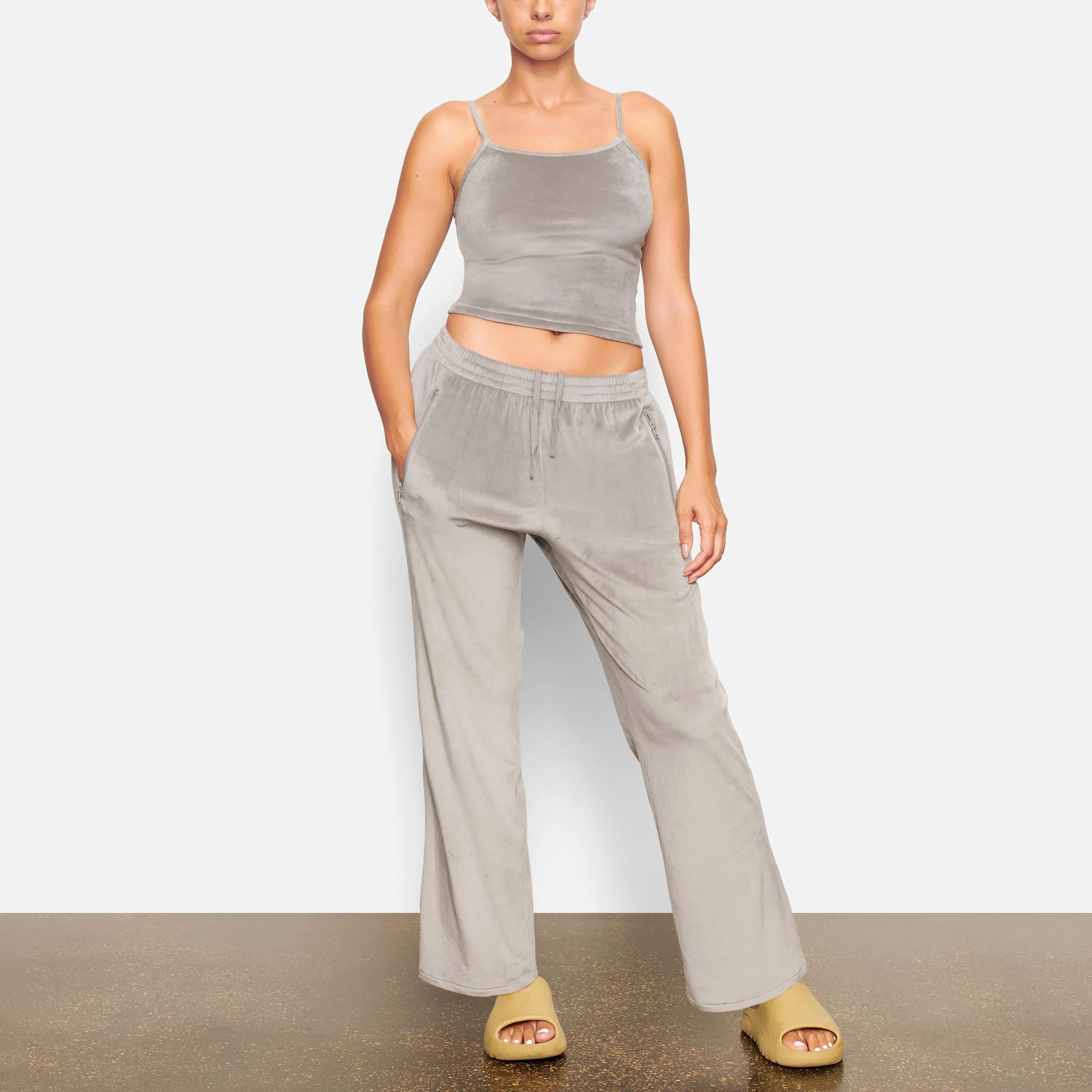 VELOUR WIDE LEG PANT | SMOKE