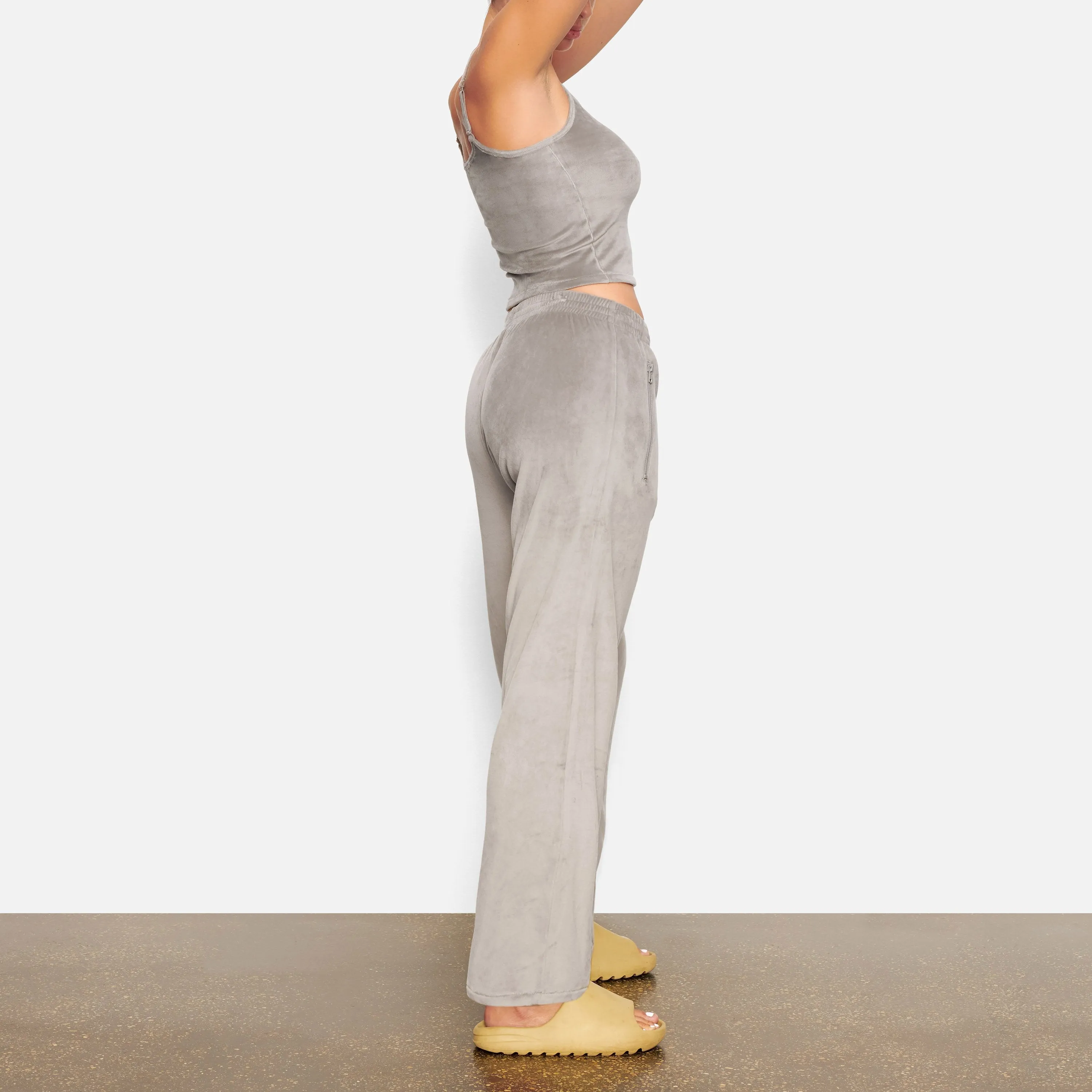 VELOUR WIDE LEG PANT | SMOKE