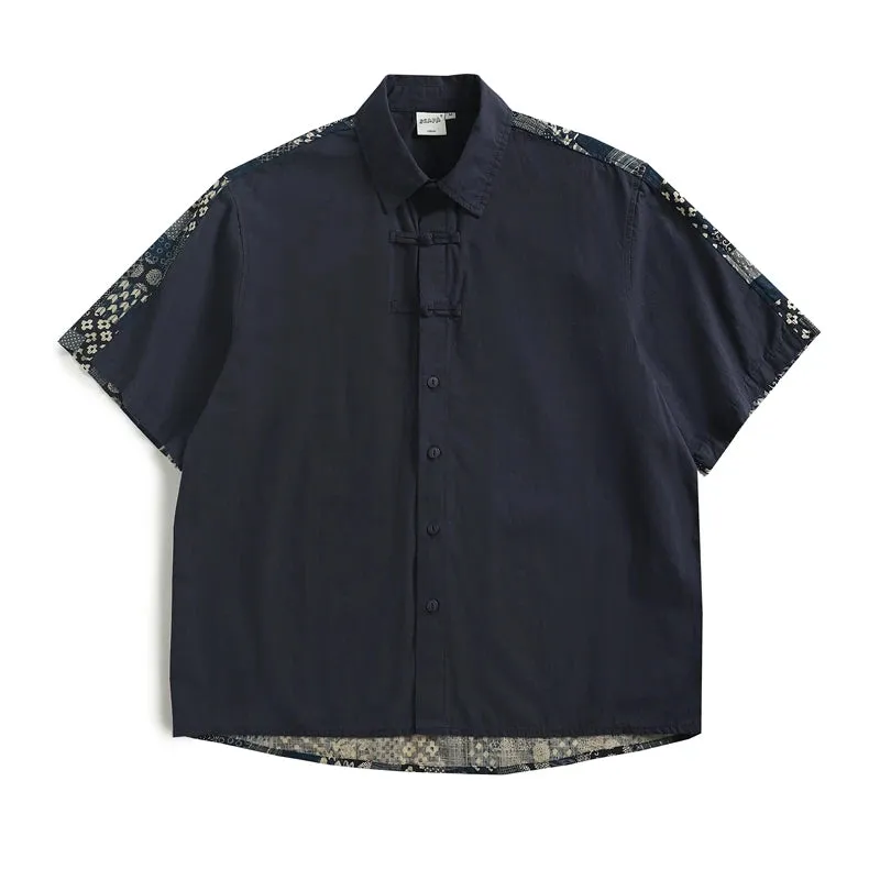 Vintage Cotton and Hemp Breathable Top Chinese Frog Ethnic Style Short Sleeve Shirt