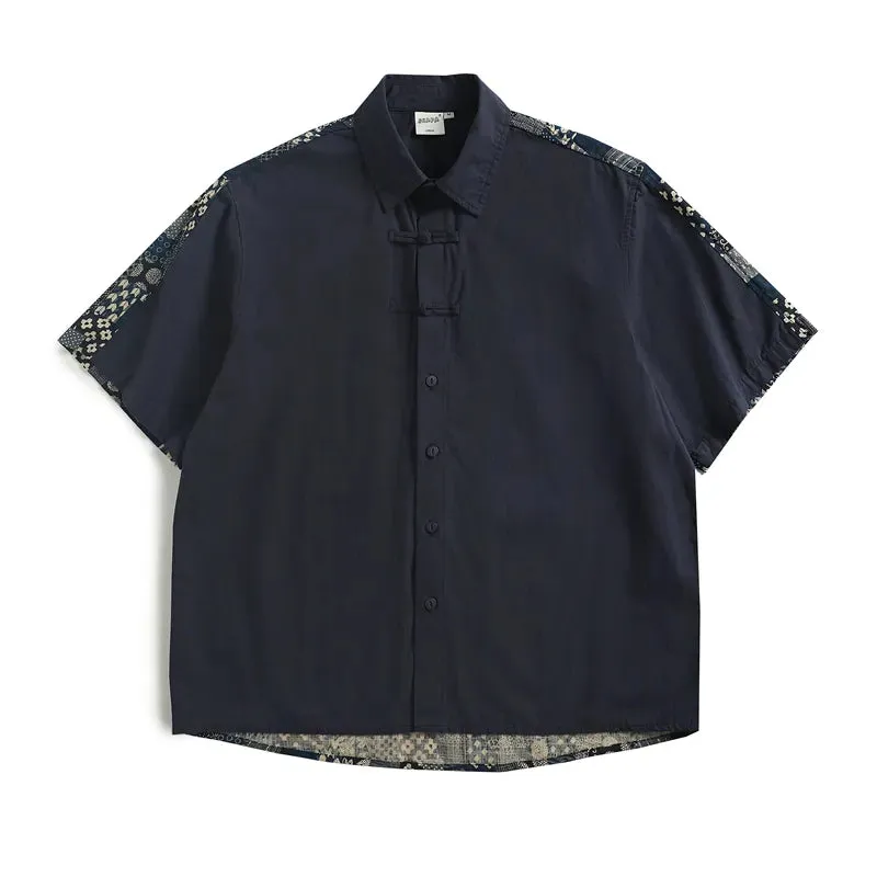 Vintage Cotton and Hemp Breathable Top Chinese Frog Ethnic Style Short Sleeve Shirt