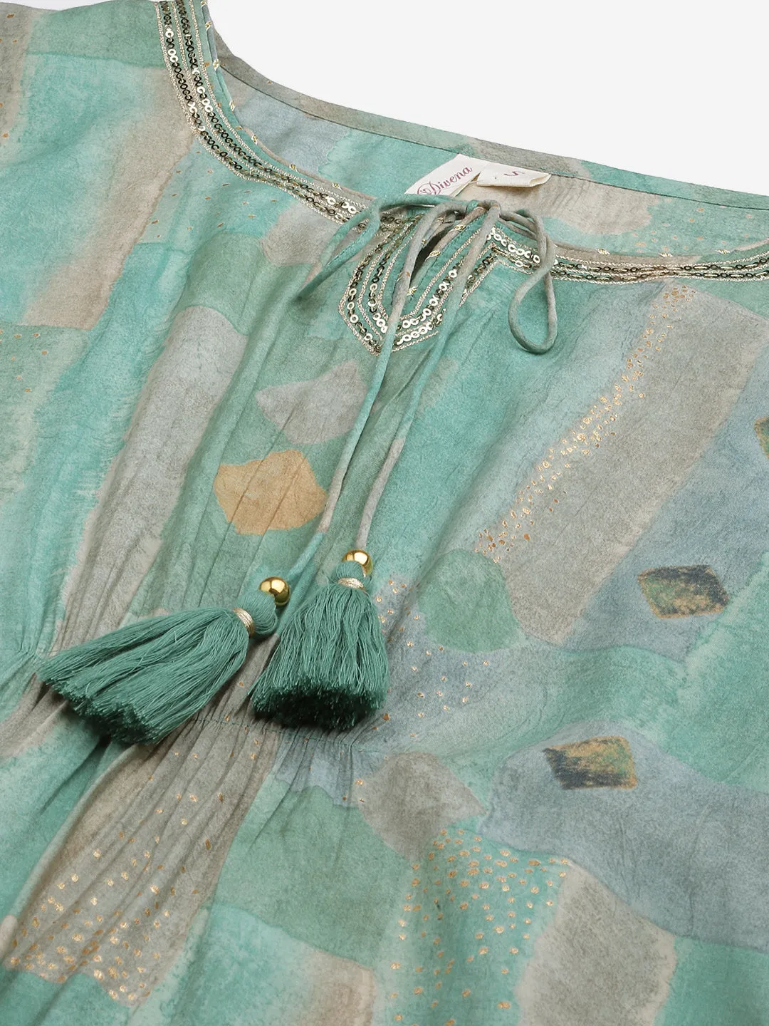 Women'S Sea Green Rayon Kaftan Pant Set