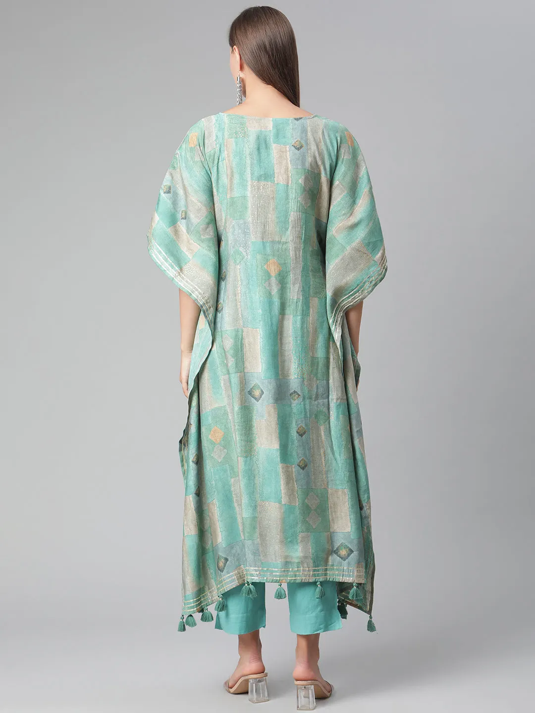 Women'S Sea Green Rayon Kaftan Pant Set