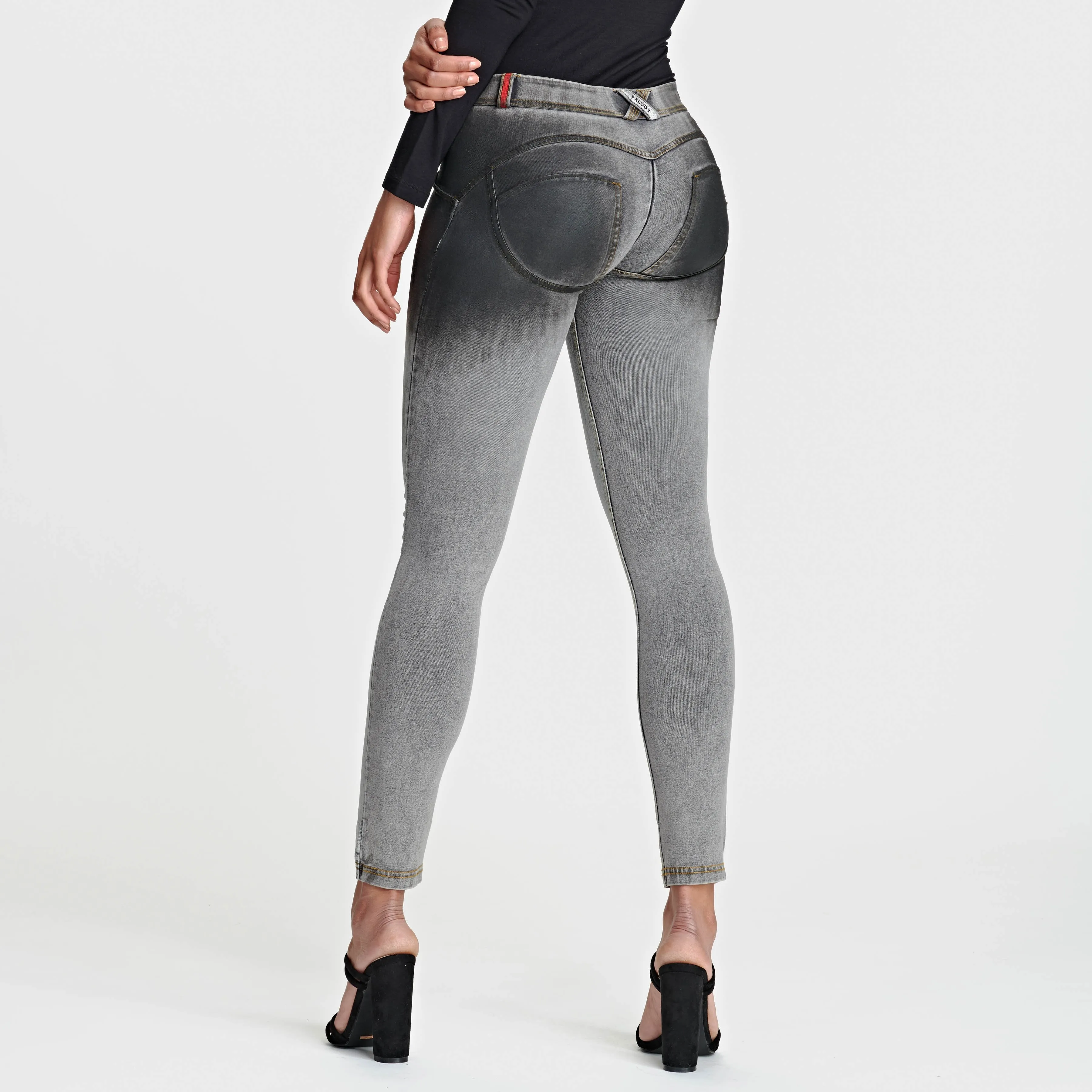 WR.UP® Distressed Denim - Mid Waist - Full Length - Grey   Yellow Stitching