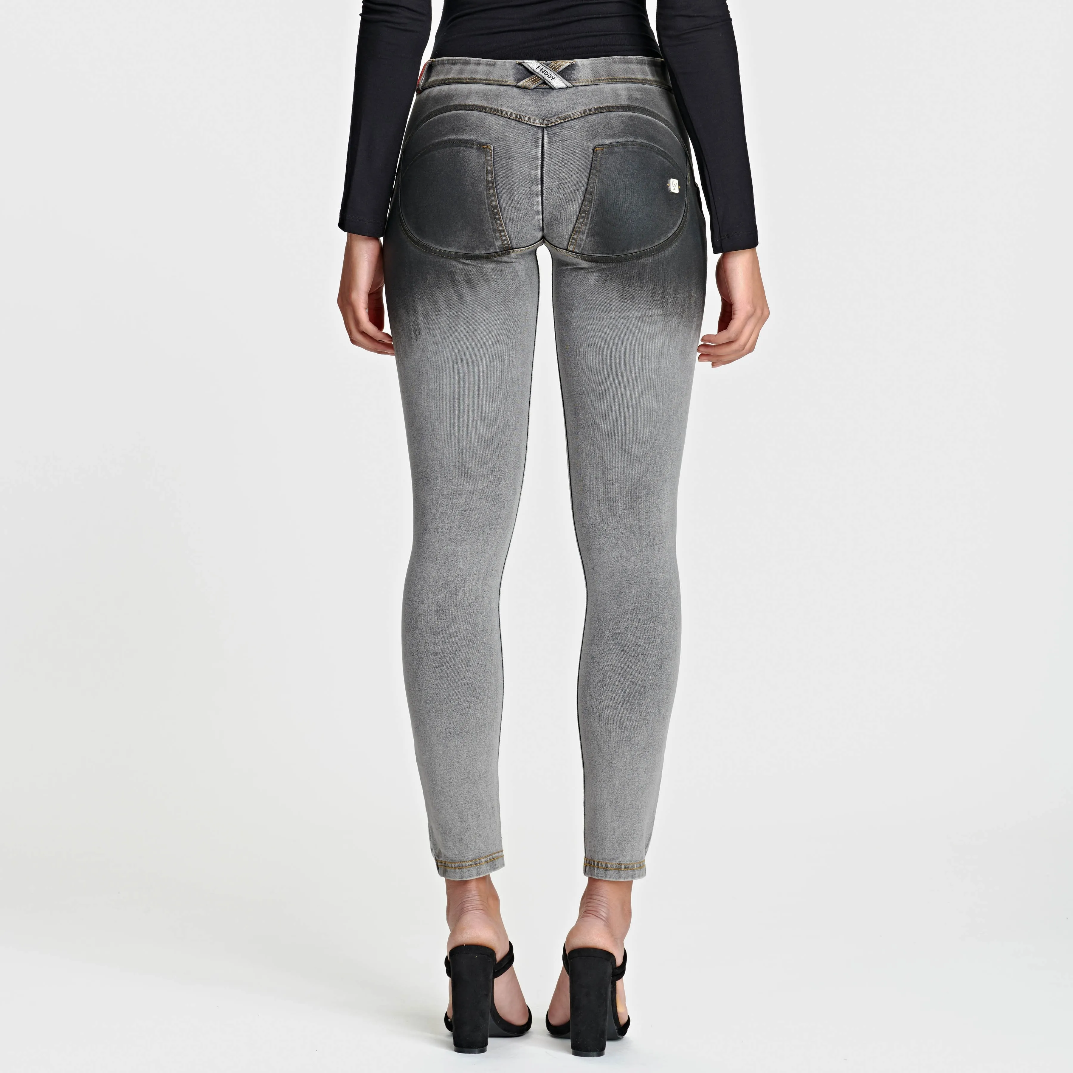 WR.UP® Distressed Denim - Mid Waist - Full Length - Grey   Yellow Stitching