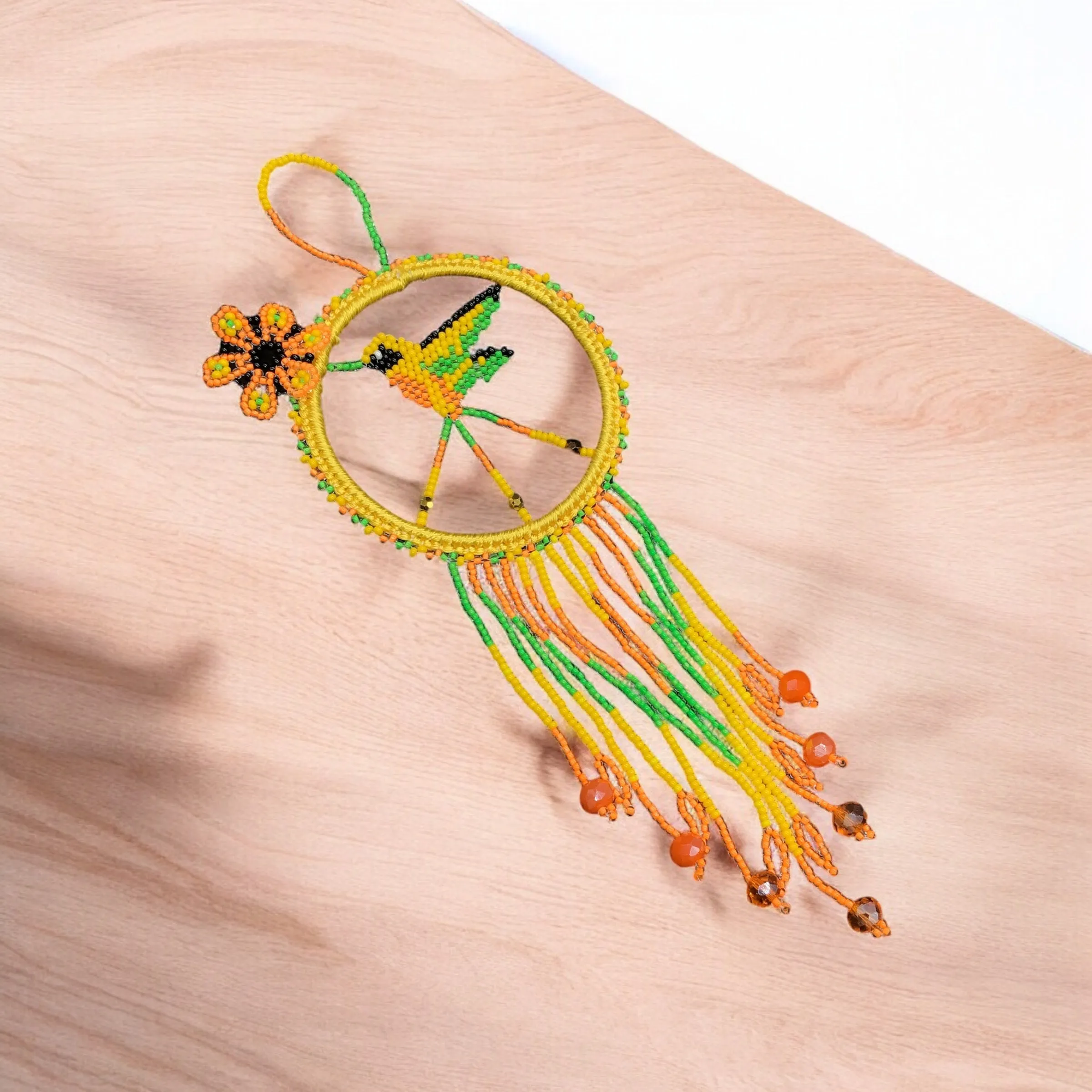 Yellow and Green Native Beaded Hummingbird