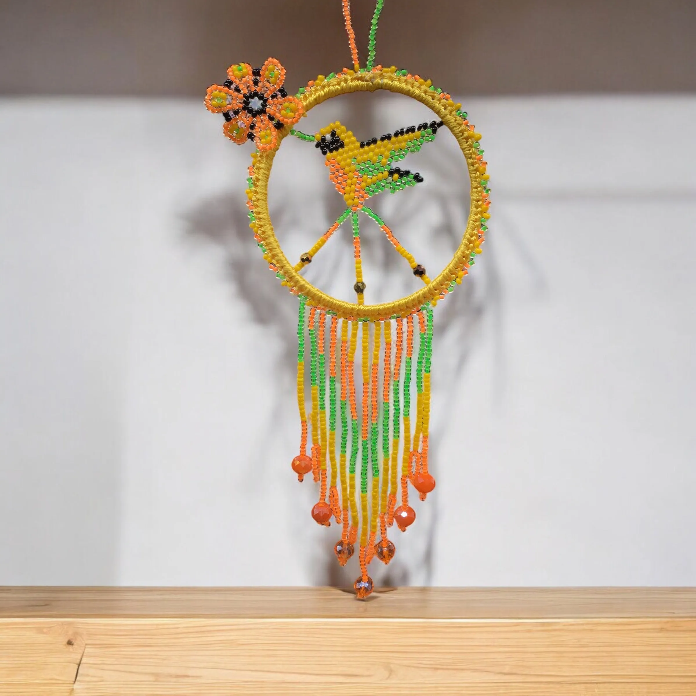 Yellow and Green Native Beaded Hummingbird