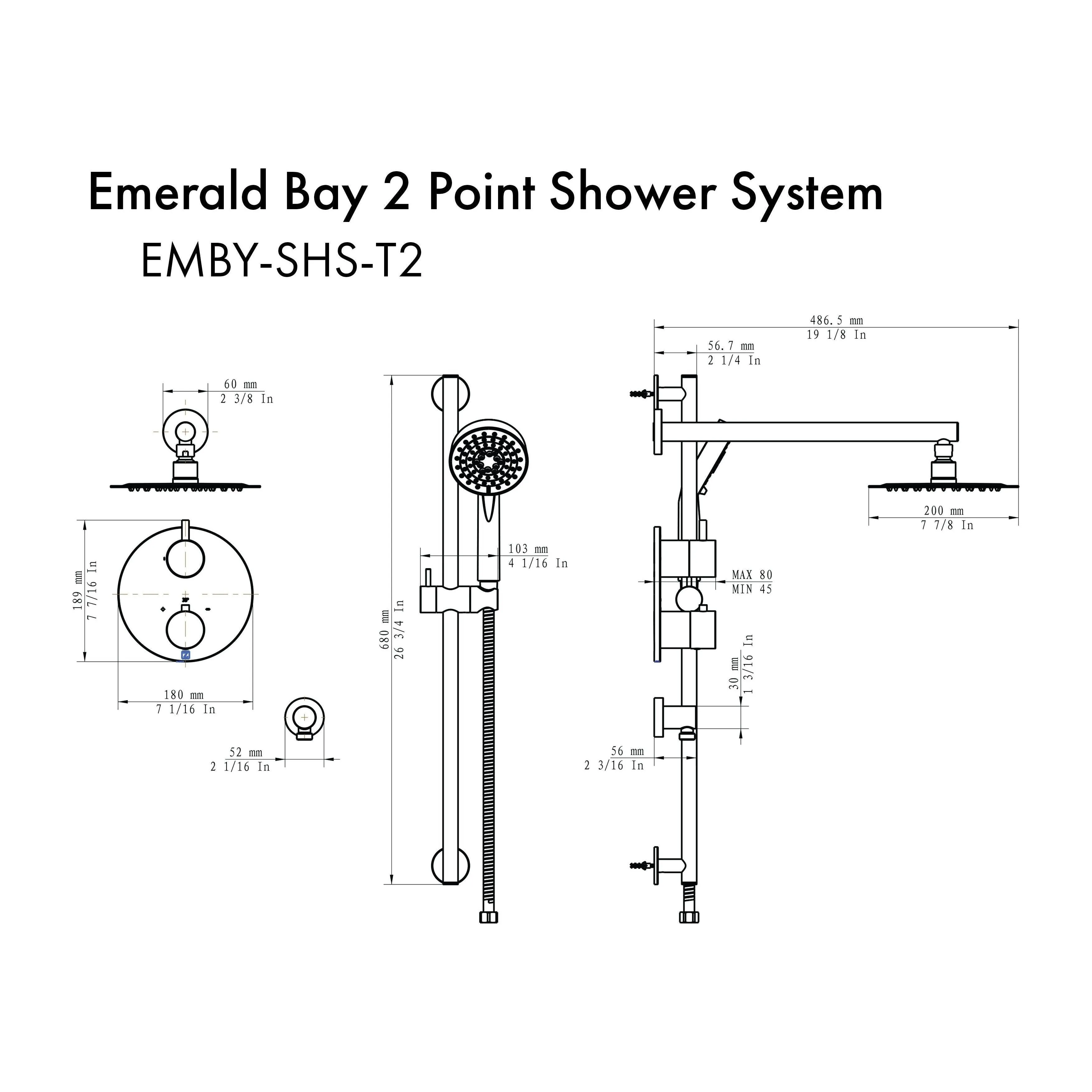 ZLINE Emerald Bay Thermostatic Shower System In Matte Black EMBY-SHS-T3-MB